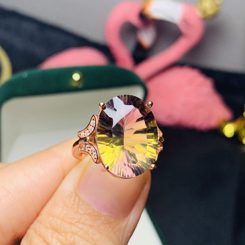 Gorgeous Ametrine 925 Silver Ring with Colored Gems
