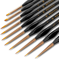 Professional Miniature Paint Brushes - Paint Brush Set of 10 Detail Paint Brushes - for Fine & Art Painting - w/ Comfortable Grip Handles - Perfect for Acrylic, Watercolor, Oil, Models, Warhammer